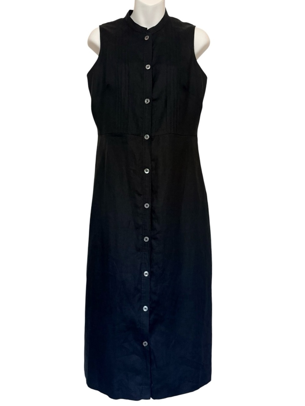 New,Banana Republic Black 100% Linen Classic Sleeveless Black Button-Front Dress